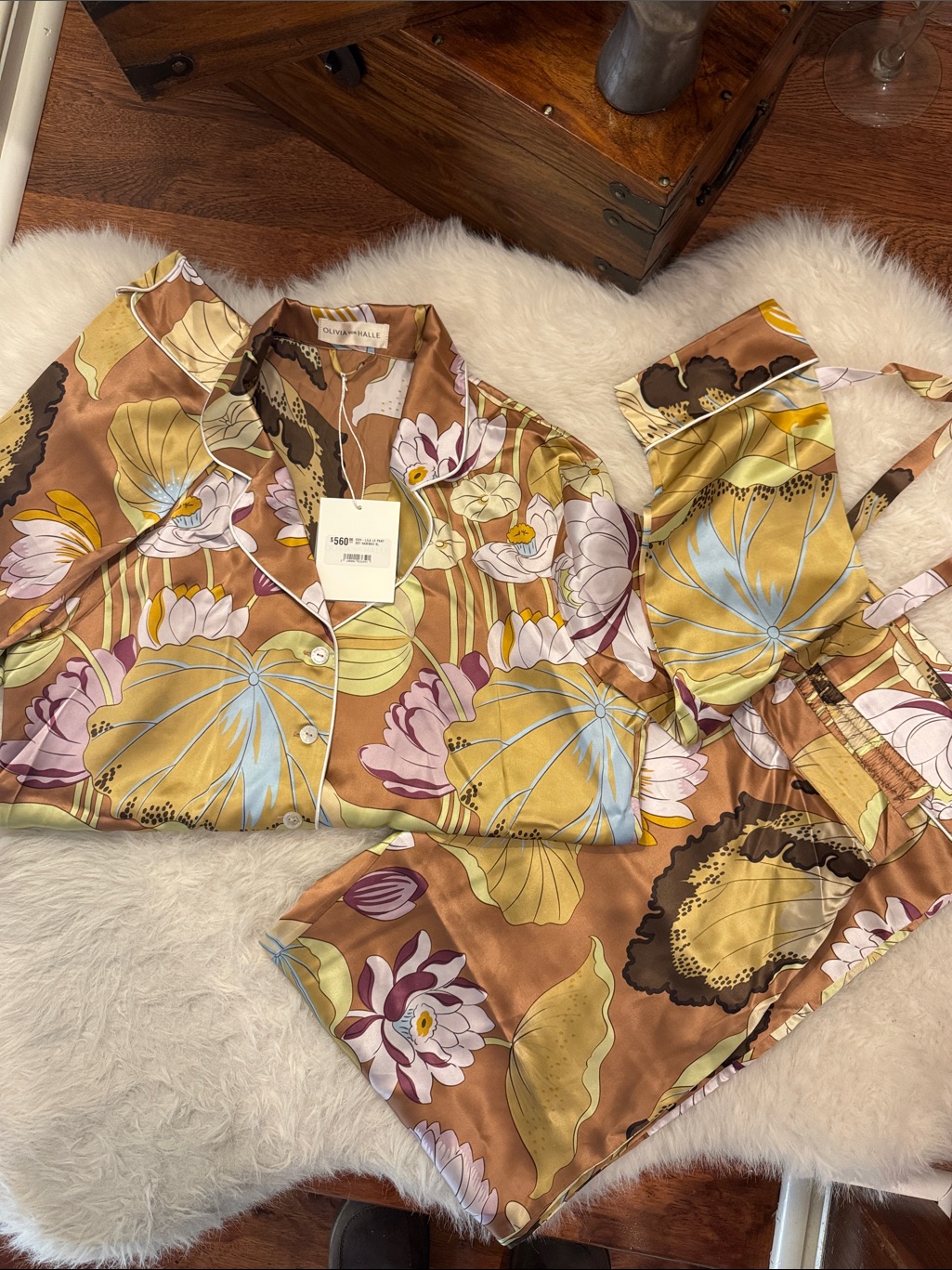Olivia Von Halle Floral 100% Silk Pajama Set Size Xl Nwt — image 3 of 7